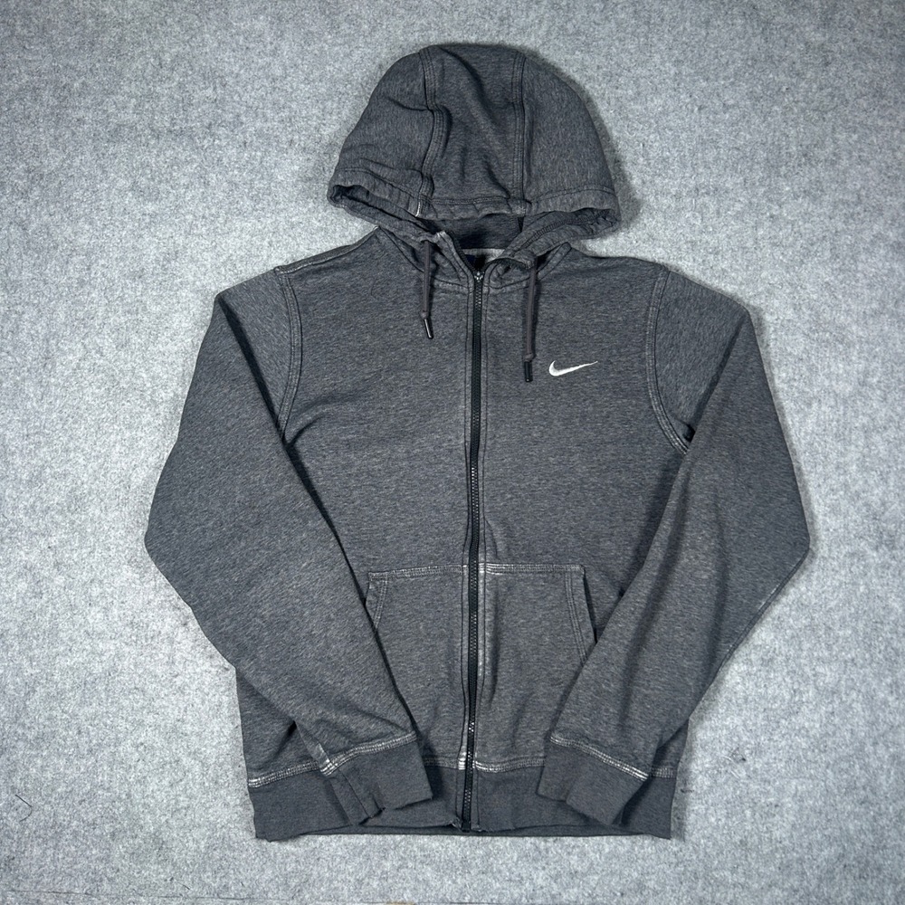 Nike Full Zip‎ Hoodie Mens Small Dark Gray Heather Swoosh Sportswear Gym